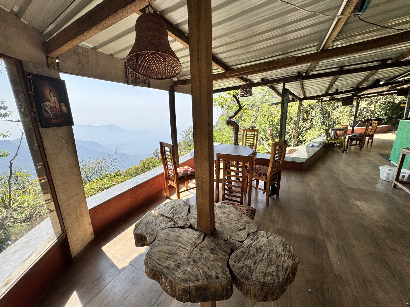 The deck at Govinda's with a view of the hills
